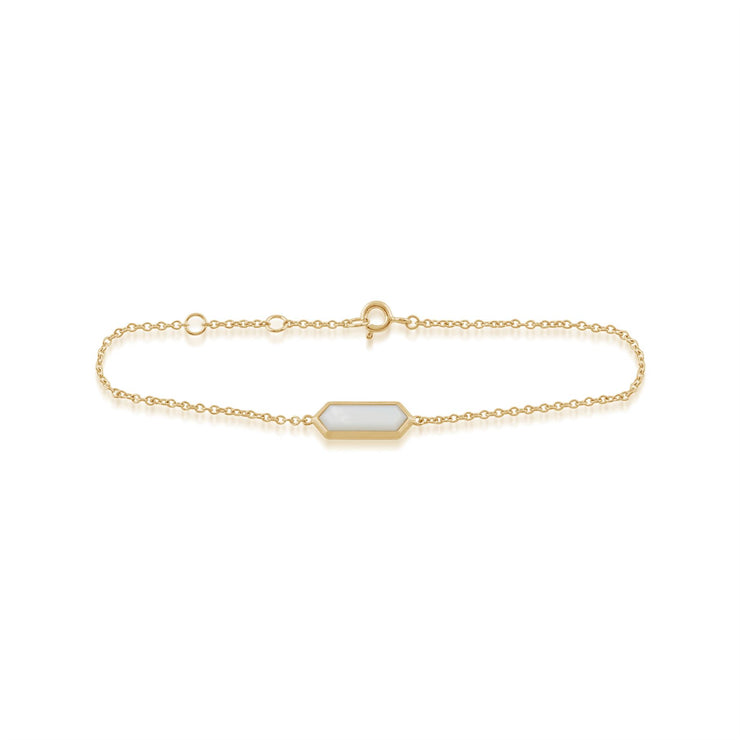 Bracciale geometrico in argento 925 placcato oro madreperla prisma esagonale