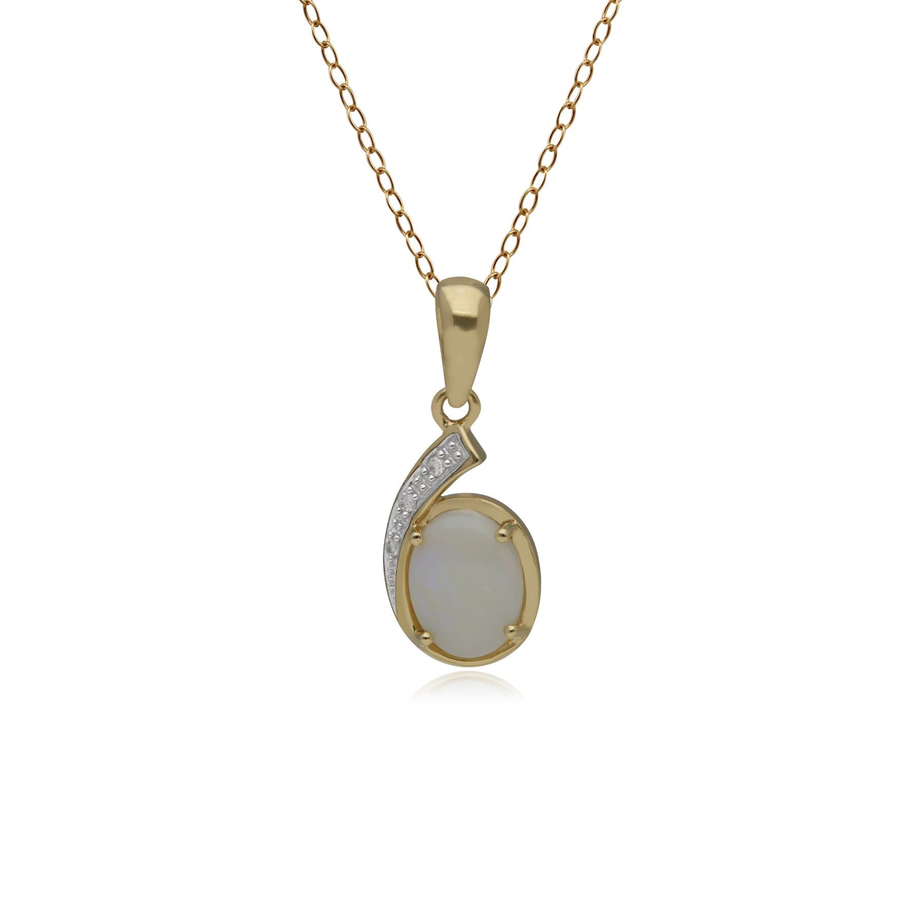 9ct Yellow Gold 0.69ct Opal & 1.5pt Diamond Classic Pendant on 45cm Chain