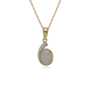 9ct Yellow Gold 0.69ct Opal & 1.5pt Diamond Classic Pendant on 45cm Chain