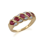 Anello in oro GIALLO da 9 ct con rubino naturale da 1,10 ct e diamanti