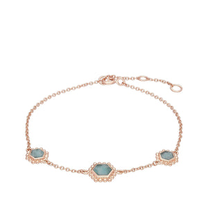 Amazonite Flat Slice Hex Chain Bracelet in Rose Gold Plated Sterling Silver