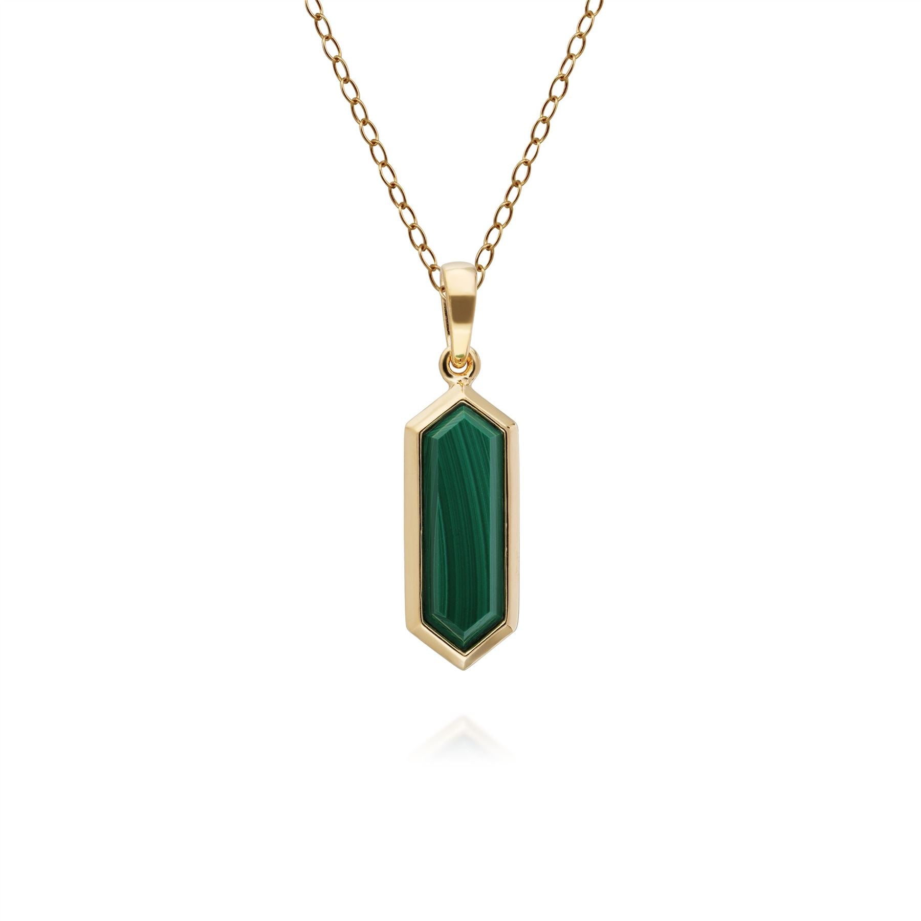 Ciondolo in malachite esagono geometrico in argento sterling placcato oro