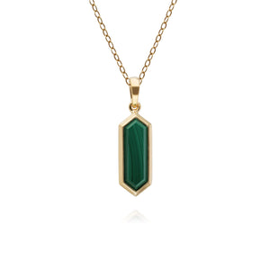 Ciondolo in malachite esagono geometrico in argento sterling placcato oro