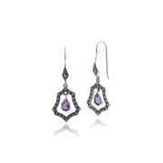 Orecchini pendenti in stile Art Nouveau Argento 925 con ametista pera e marcasite
