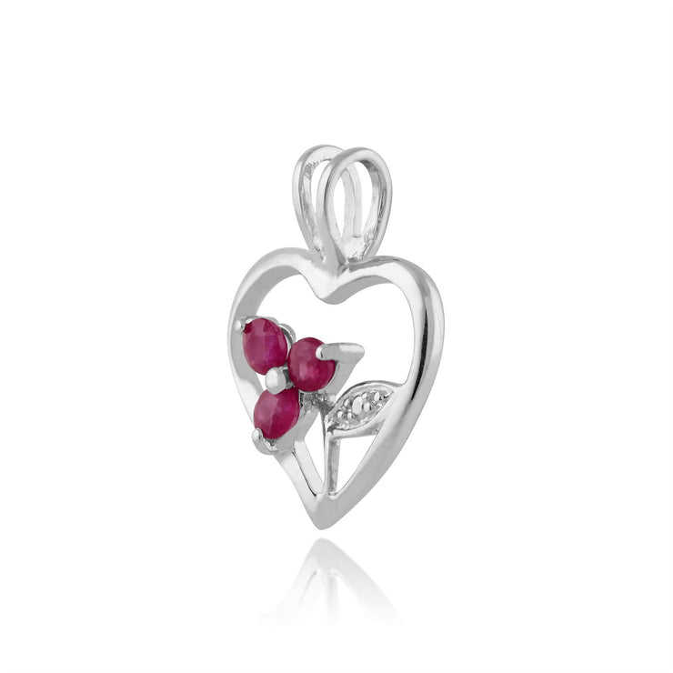Ciondolo floreale in argento 925 con rubino rotondo