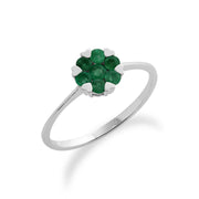 Anello Gemondo con smeraldo, anello a grappolo floreale con smeraldo da 0,38 ct in oro bianco da 9 ct