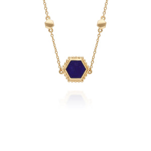 Lapis Lazuli Slice Chain Necklace in Yellow Gold Plated Sterling Silver