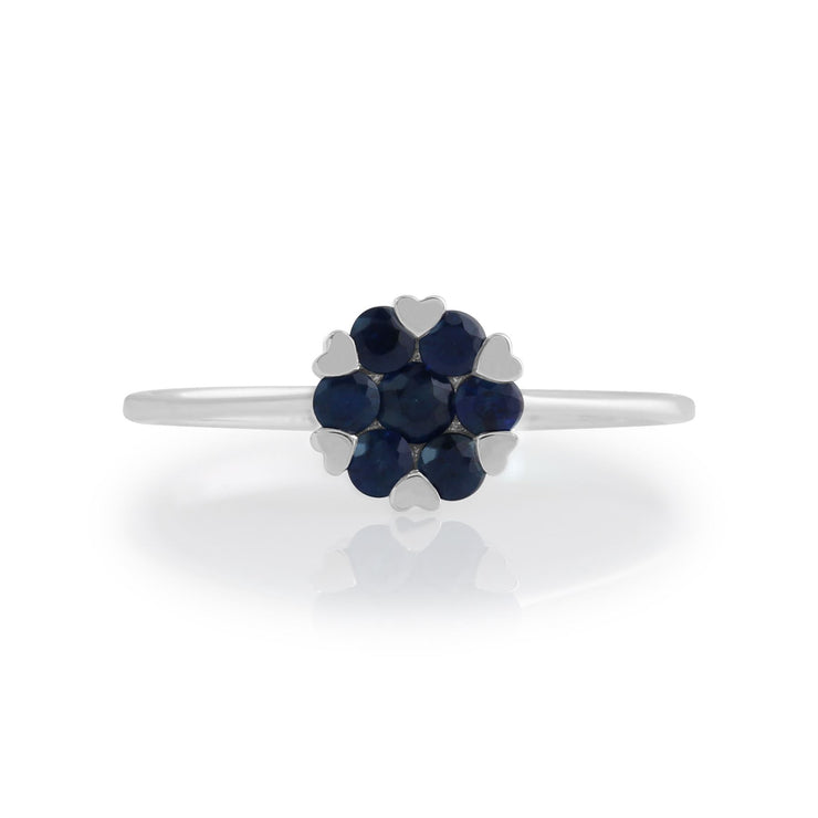 Anello Gemondo con zaffiro, anello a grappolo con zaffiro floreale in oro bianco da 9 ct da 0,39 ct