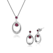 Classico pendente a forma di aureola ovale con rubino in argento 925 e orecchini pendenti con montatura a castone