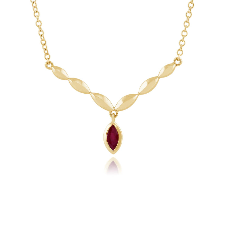 Classica collana con rubini marquise in oro giallo 375 e orecchini pendenti