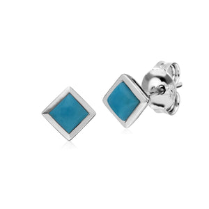Classic Square Turquoise Bezel Stud Earrings in 925 Sterling Silver