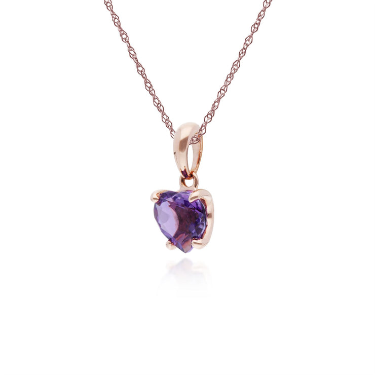 Collana con ametista, pendente a cuore con ametista in oro rosa da 9 ct e 0,67 ct con ciondolo a forma di cuore su catena da 45 cm