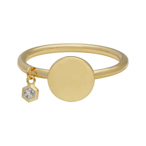 White Topaz Engravable Ring in Yellow Gold Plated Sterling Silver