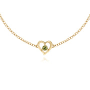 Bracciale con peridoto, bracciale con pietra singola rotonda in oro giallo con peridoto da 9 ct. Bracciale da 19 cm