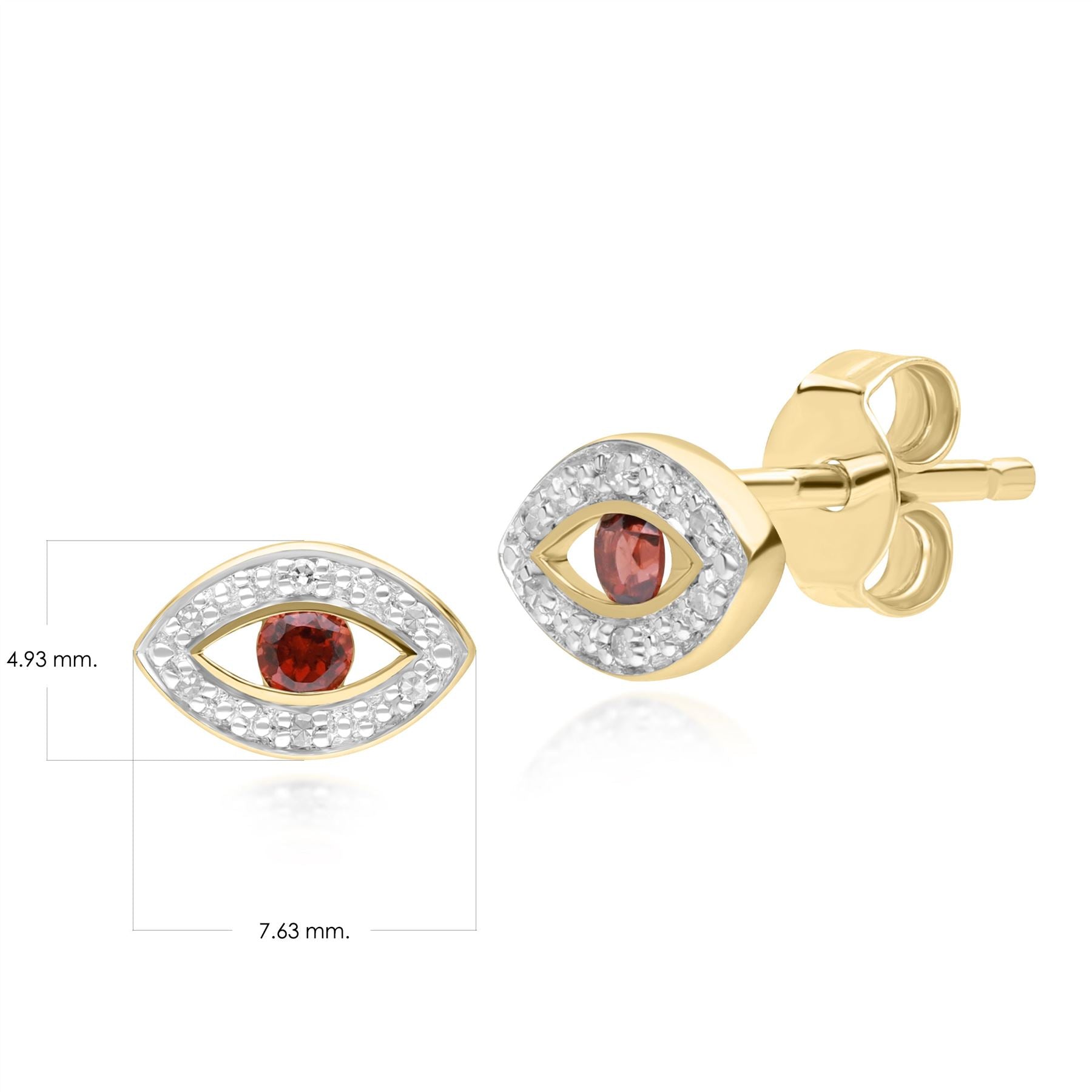 ECFEW™ Delicati Orecchini Evil Eye con granato e diamanti in oro giallo da 9 carati