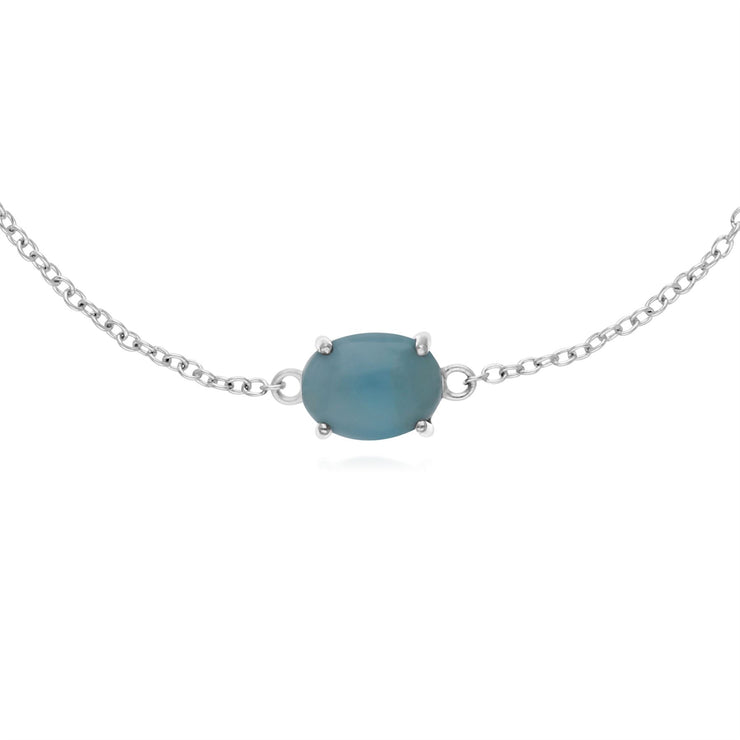 Bracciale ovale singolo in argento sterling con pietra Larimar da 19 cm