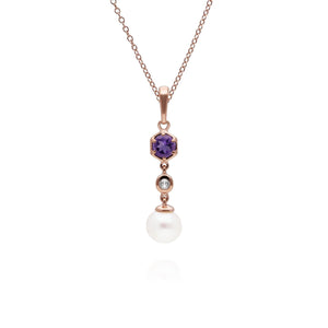Modern Pearl, Amethyst & Topaz Drop Pendant in Gold Plated Sterling Silver