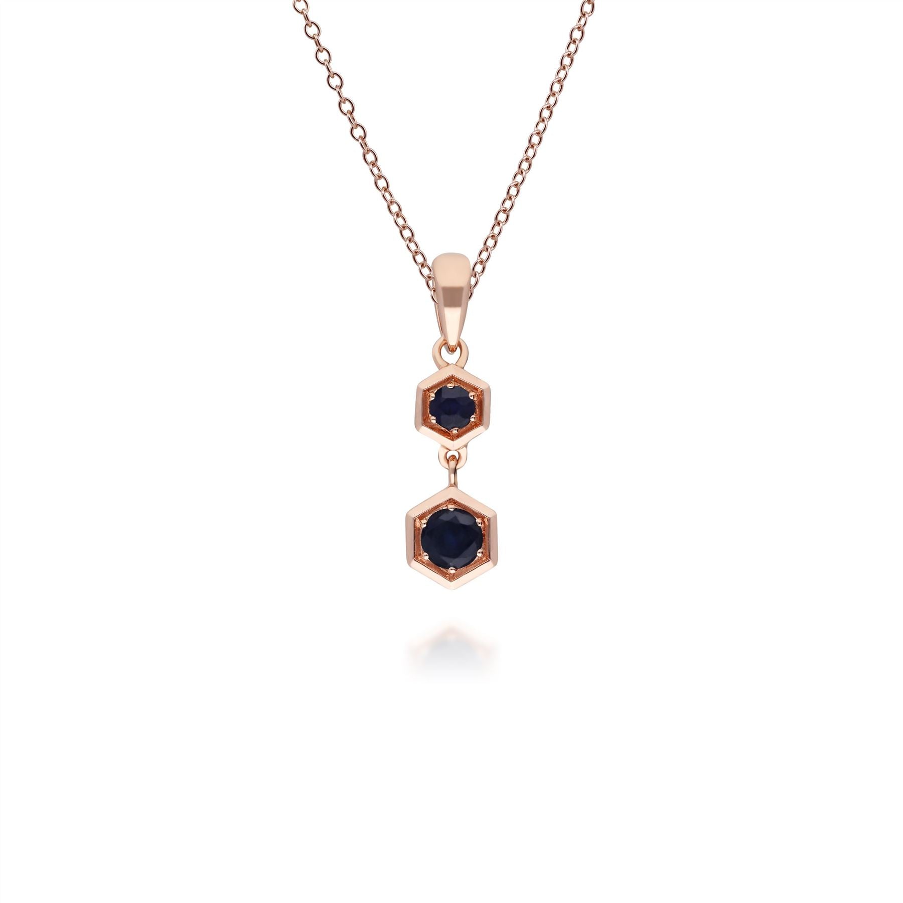 Gemondo Honeycomb Inspired Sapphire Pendant Necklace in 9ct Rose Gold