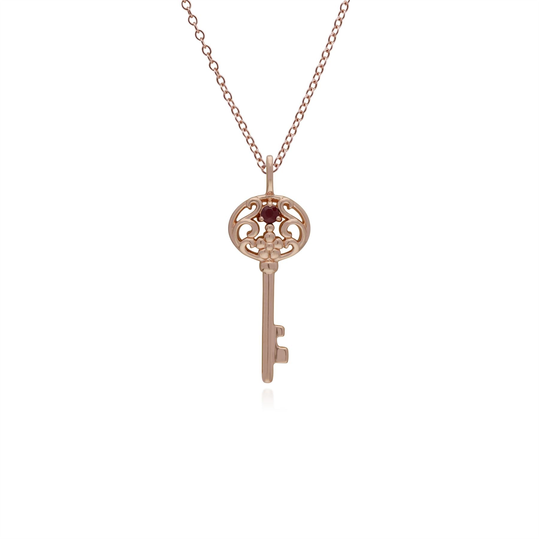 Ciondolo classico con lucchetto a cuore in argento 925 placcato oro rosa e grandi ciondoli con chiave in rubino