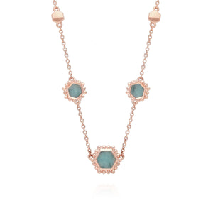Amazonite Flat Slice Hex Chain Necklace in Rose Gold Plated Sterling Silver