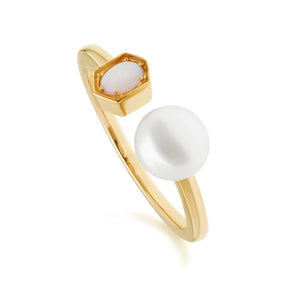 Modern Pearl Opal Ring in Gold Plated Sterling Silver