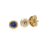 Orecchini di tanzanite, orecchini Milgrain rotondi con pietra singola di tanzanite in oro giallo da 9 ct