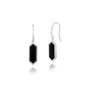 Ciondolo con prisma esagonale geometrico in onice nero geometrico in argento 925 e orecchini pendenti