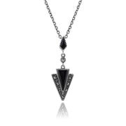 Ciondolo in stile Art Déco in argento 925 con onice nero e marcasite