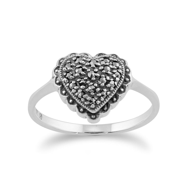 Anello a cuore Gemondo, anello a forma di cuore con marcasite scintillante in argento sterling 925 da 0,21 CT