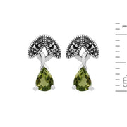 Collana e orecchini a foglia in stile Art Déco Argento 925 Peridoto Pera e Marcasite