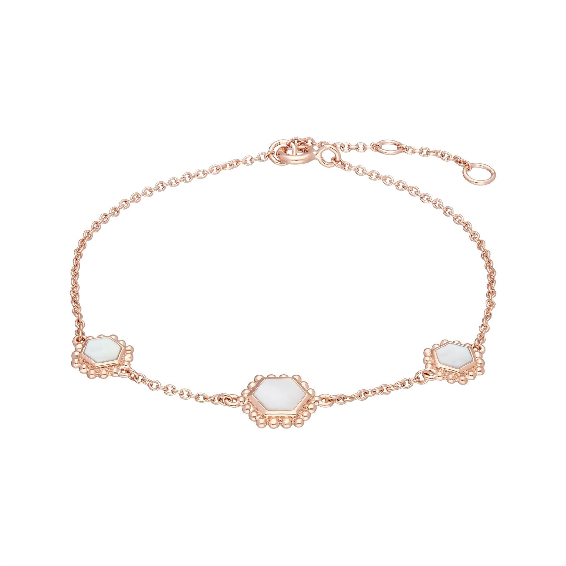 Mother of Pearl Slice Chain Bracelet in Rose Gold Plated Sterling Silver