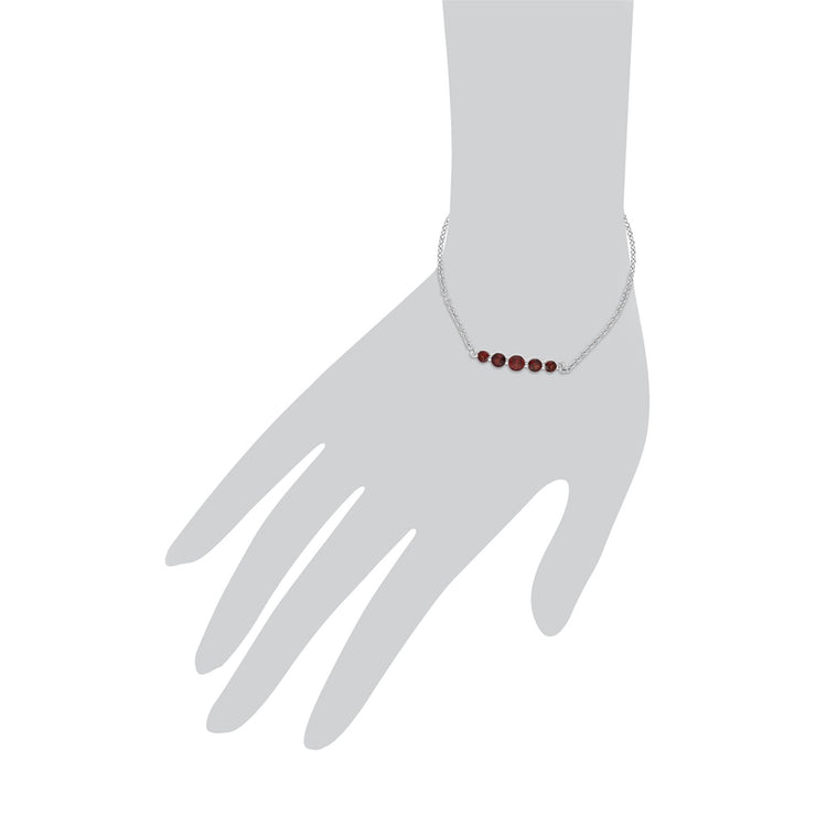 Bracciale in argento sterling con cinque pietre di granato rotonde graduate da 19 cm