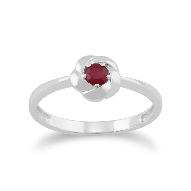 Anello con rubino Gemondo, trama intrecciata Anello con rubino in oro bianco da 9 ct da 0,21 ct