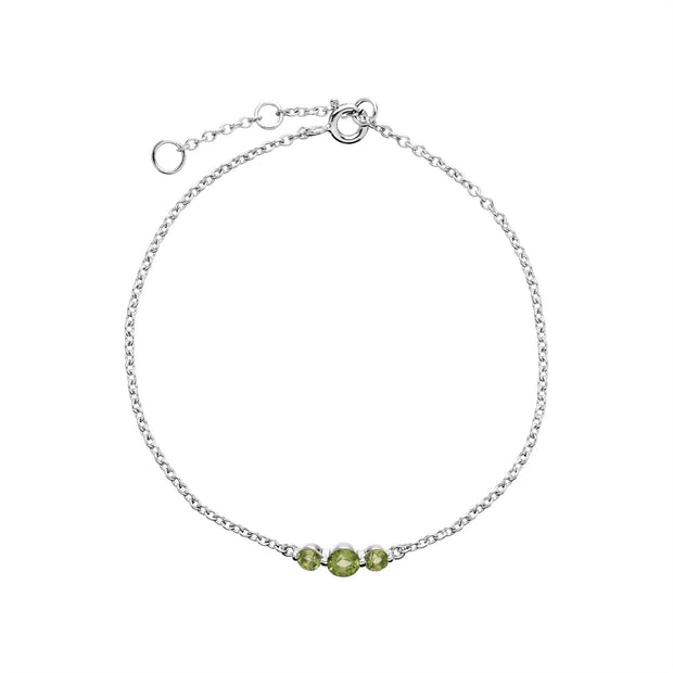 Bracciale in argento sterling con tre pietre di peridoto tondo sfumato da 19 cm
