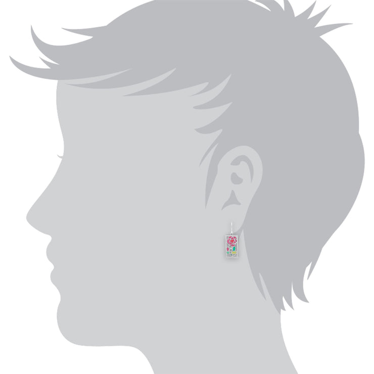 Orecchini pendenti stile Rennie Mackintosh in argento 925 con marcasite e smalto rosa