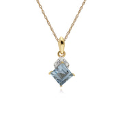 Collana con topazio azzurro, pendente con topazio azzurro in oro giallo da 9 ct e diamante quadrato su catena da 45 cm