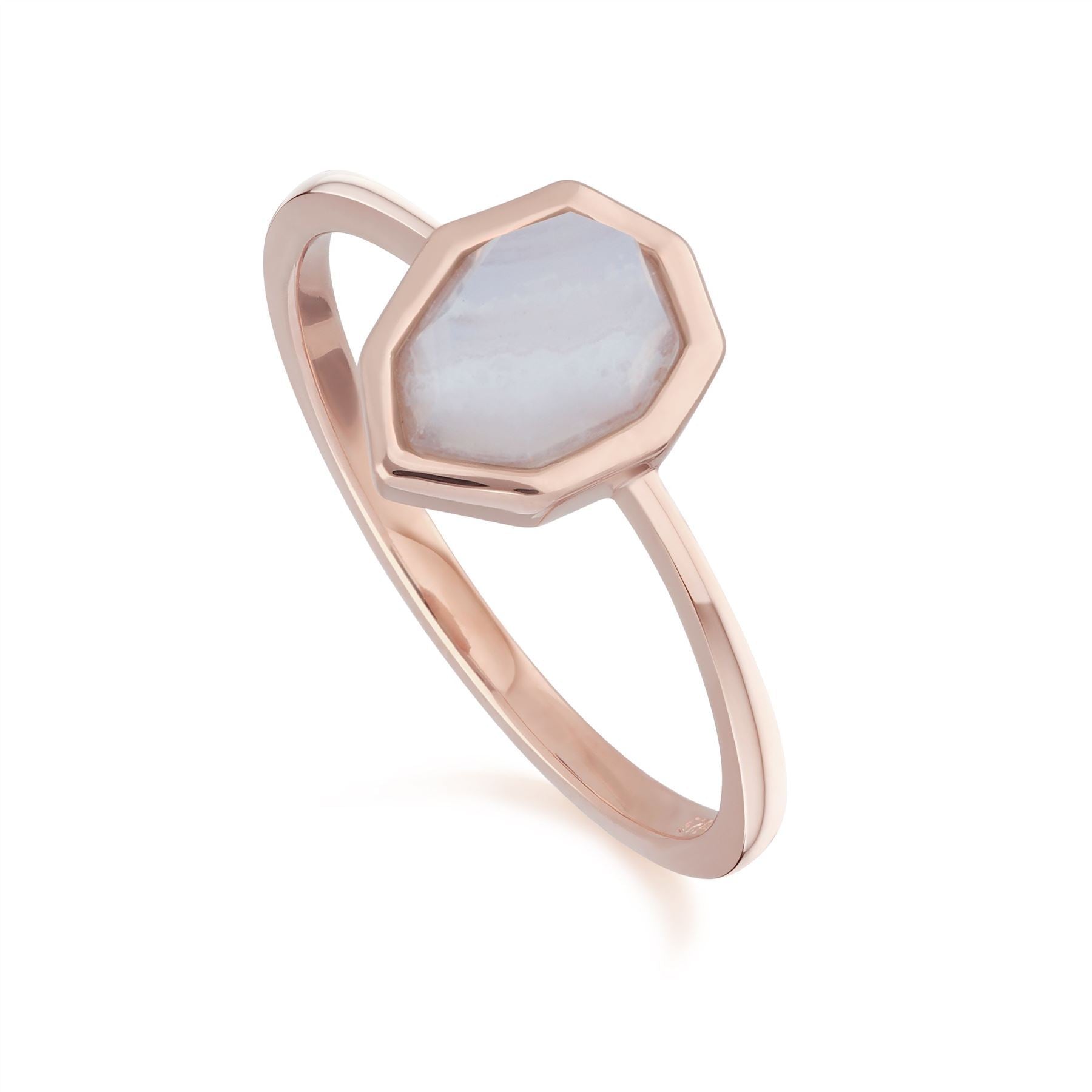 Irregular B Gem Blue Lace Agate Ring in Rose Gold Plated Sterling Silver Side