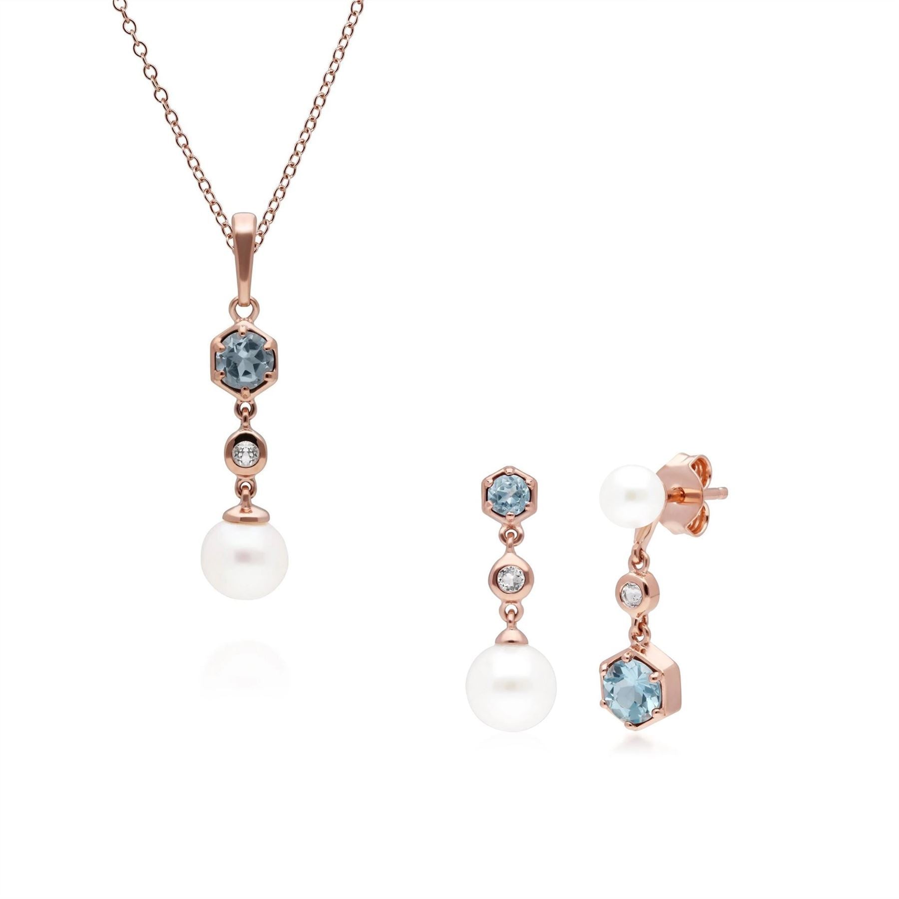 Modern Pearl & Topaz Earring & Ring Set in Rose Gold Plated Sterling Silver