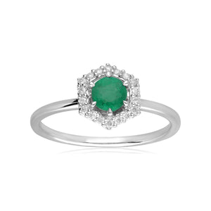Anello di fidanzamento con effetto alone in oro bianco da 9 ct con smeraldo e diamanti da 0,38 ct