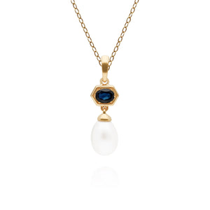 Pearl & Sapphire Hexagon Drop Pendant