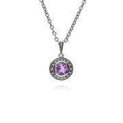 Collana da 45 cm con ametista rotonda in argento sterling e marcasite