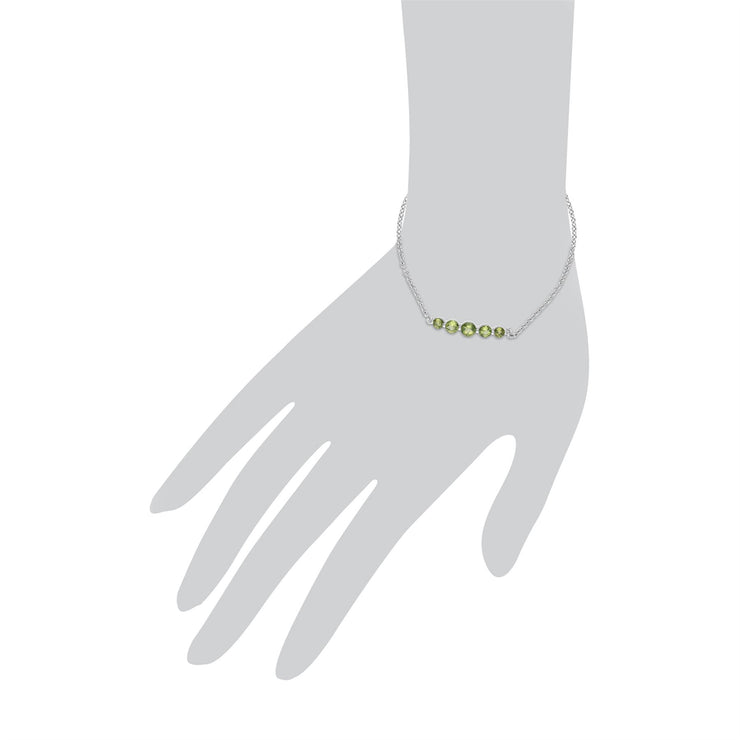 Bracciale in argento sterling con cinque pietre di peridoto rotondo sfumato da 19 cm