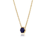 Collana geometrica in argento 925 placcato oro con lapislazzuli esagonali