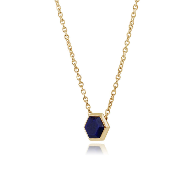 Collana geometrica in argento 925 placcato oro con lapislazzuli esagonali