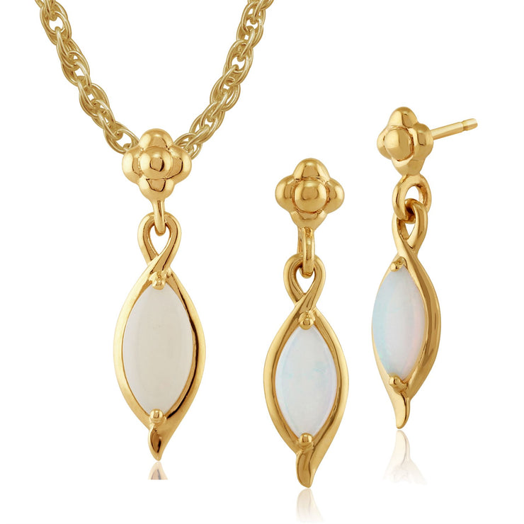 Orecchini pendenti e pendenti Stile classico a grappolo di fiori marquise in oro giallo 375 con opale