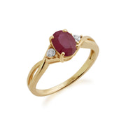 Anello Gemondo con rubino, anello in oro giallo da 9 ct con rubino da 1,06 ct e diamanti