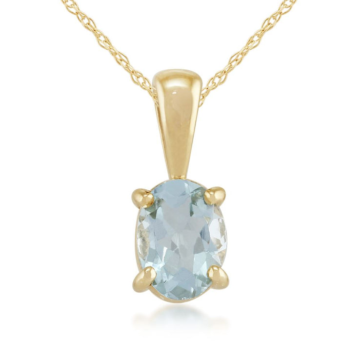 Classico pendente e orecchini con acquamarina ovale in oro giallo 375 