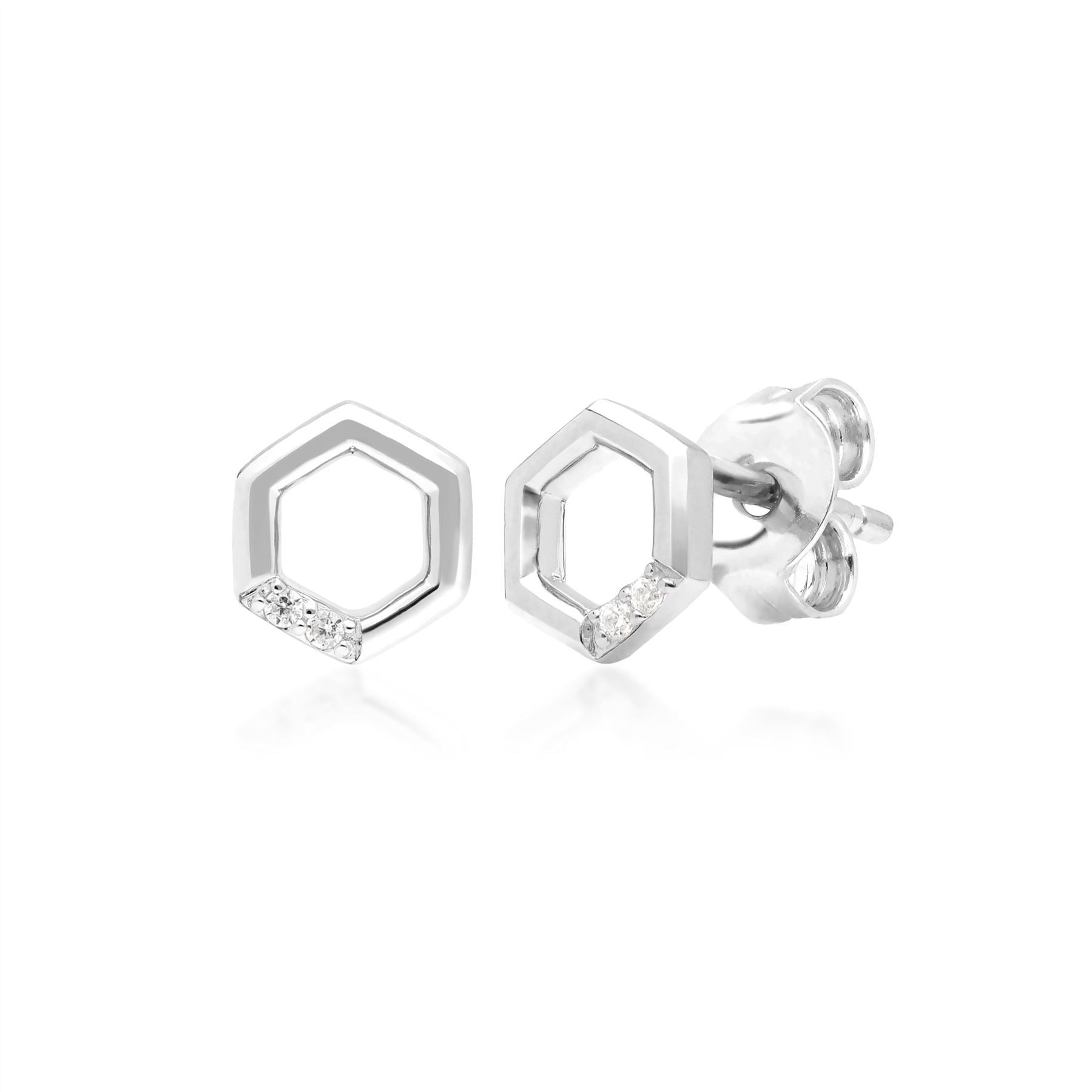 Diamond Pave Hexagon Stud Earrings in White Gold