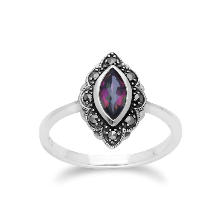 Anello Gemondo con topazio mistico, topazio mistico in argento e anello Art Nouveau con marcasite - topazio mistico