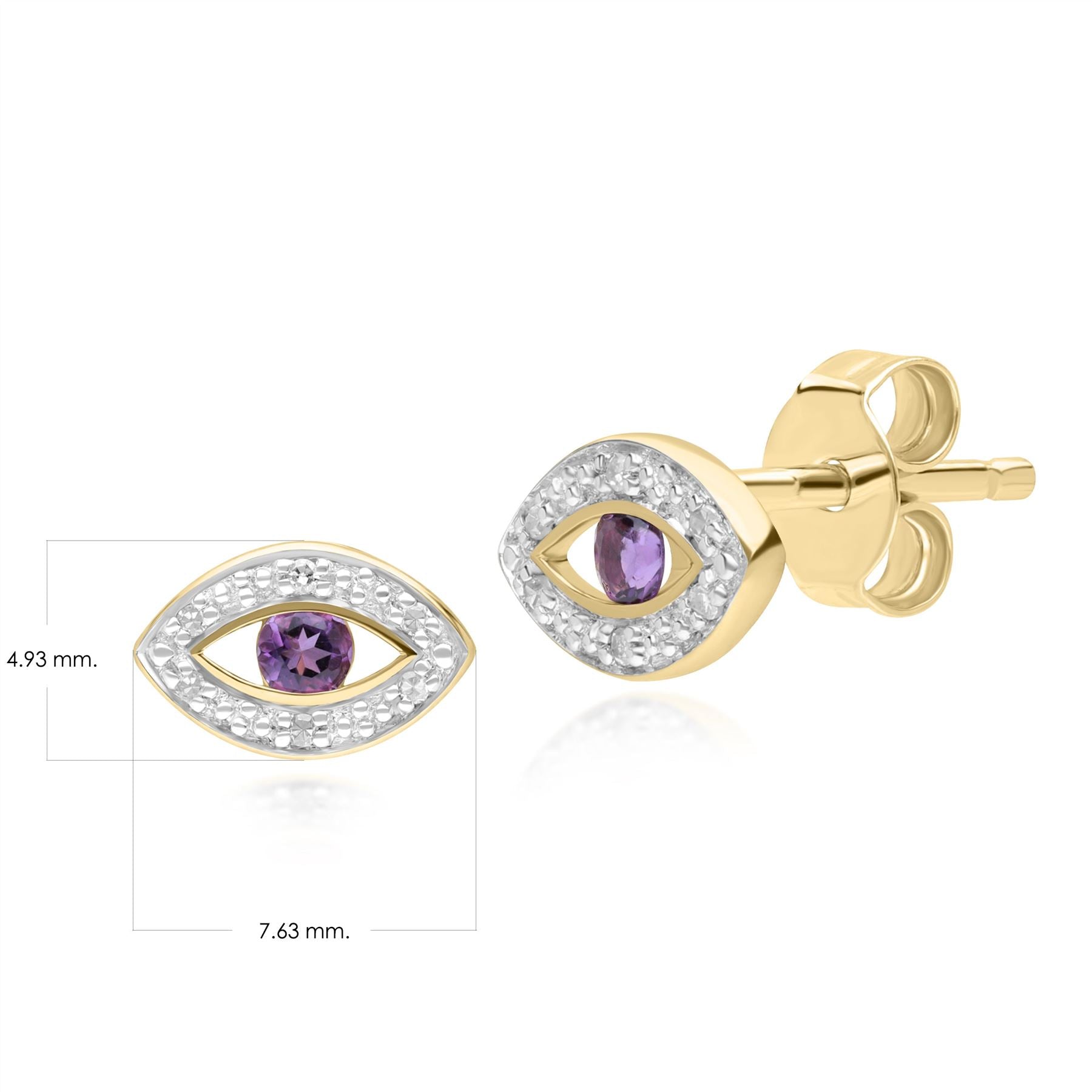 ECFEW™ Delicati Orecchini Evil Eye con ametista e diamanti in oro giallo da 9 carati